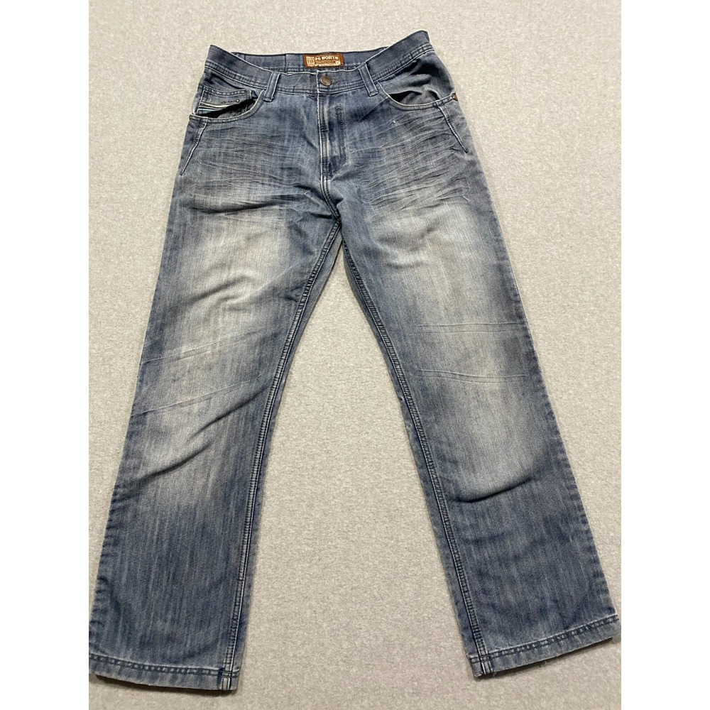 96 North Men's Denim Jeans Relax Straight Medium Wash Size 34x32 Embroidered